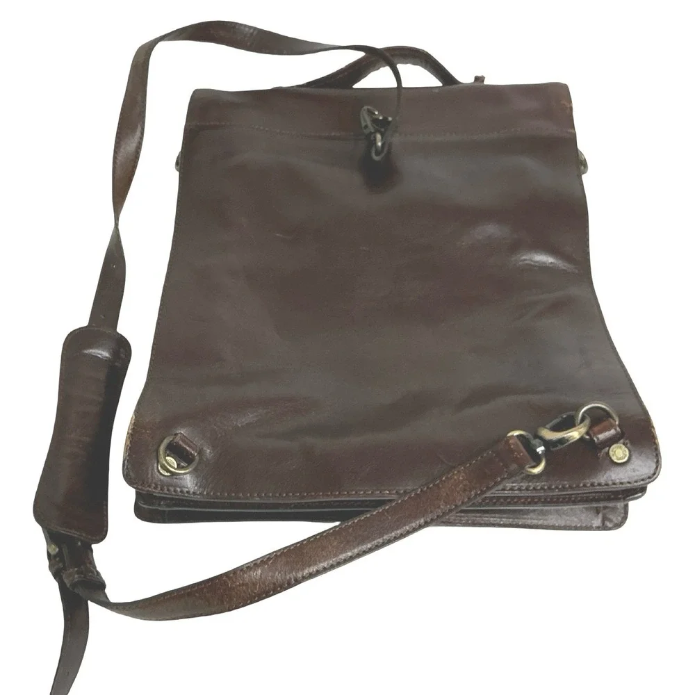 Monsac Vintage Brown Leather Convertible Backpack Briefcase Messenger Bag